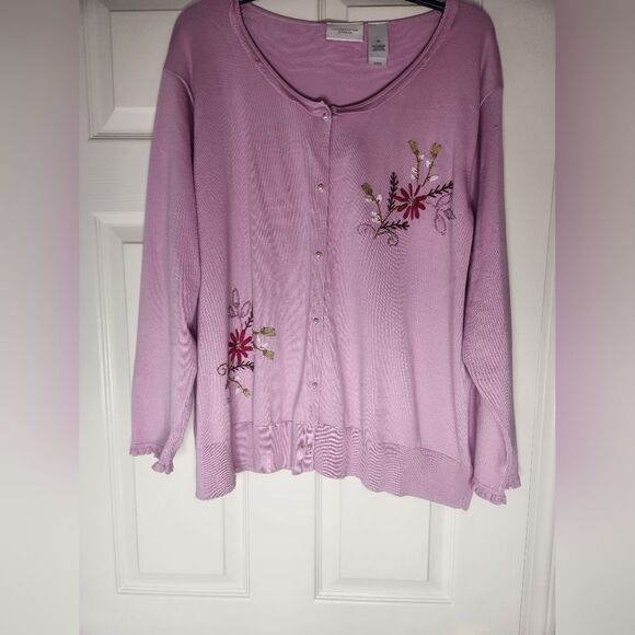 Vtg Liz Claiborne 3X Lemonade Pink Embroidery Lngslvs ButtonsUp Women’s Cardigan - Picture 1 of 9